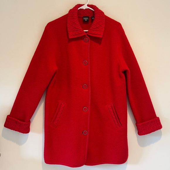 Nordic Design Boiled Wool Coat Red Unlined Button Pockets Classic Womens Medium - Picture 1 of 12